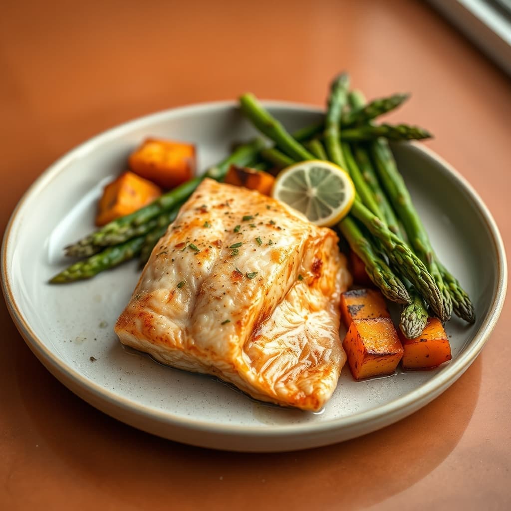 Pan-Seared Salmon with Sweet Potato & Asparagus